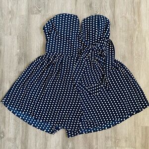 Elegant Navy Polka Dot Strapless Jumpsuit